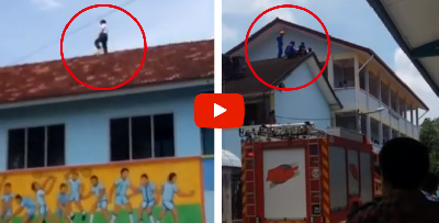 [VIDEO] - Berjalan Atas Bumbung Sekolah, Pelajar Ni Cuba Bunuh Diri Sebab Cinta Ditolak
