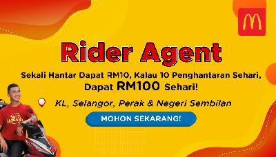Jawatan Kosong Rider Agent! Masa Kerja Fleksibel, Elaun RM10/pesanan - Kemasukan Terkini