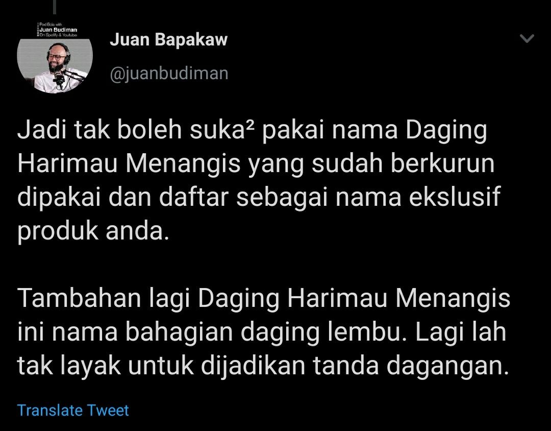 Asal Usul Nama Daging Batang Pinang / Maksud Daging Harimau Menangis